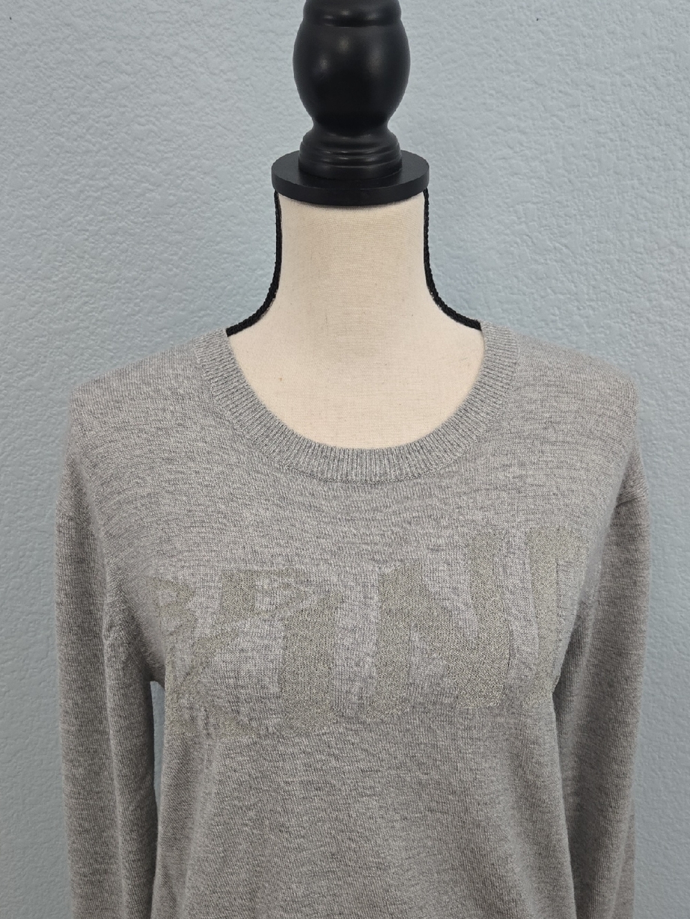 RAG & BONE Be Kind Reflective Light Gray Crewneck Sweater Striped Hem Sz MED - Picture 2 of 9